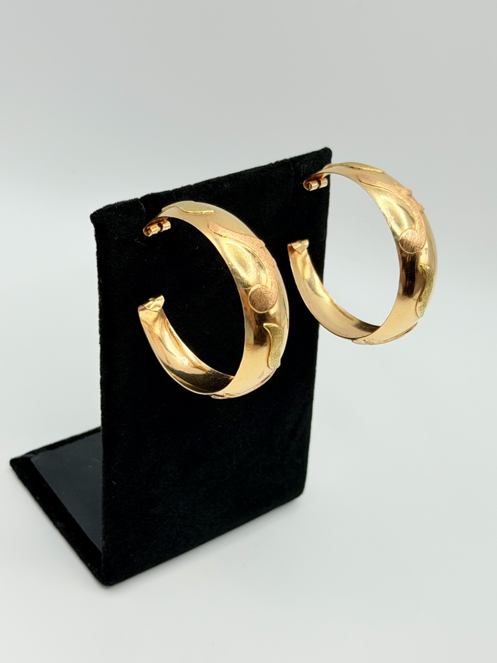 Vintage 18K Solid Gold Italy Large Tri Color Gold Hoop Earrings 12g!!
